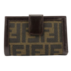 Fendi Bifold Wallet Zucca Canvas Leather Brown Kiss Lock Compact