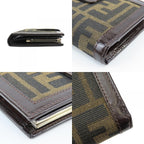 Fendi Bifold Wallet Zucca Canvas Leather Brown Kiss Lock Compact — view 5