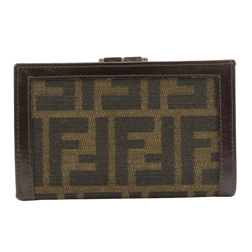 Fendi Bifold Wallet Zucca Canvas Leather Brown Kiss Lock Compact — view 2