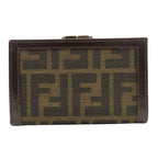 Fendi Bifold Wallet Zucca Canvas Leather Brown Kiss Lock Compact — view 2