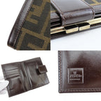 Fendi Bifold Wallet Zucca Canvas Leather Brown Kiss Lock Compact — view 6