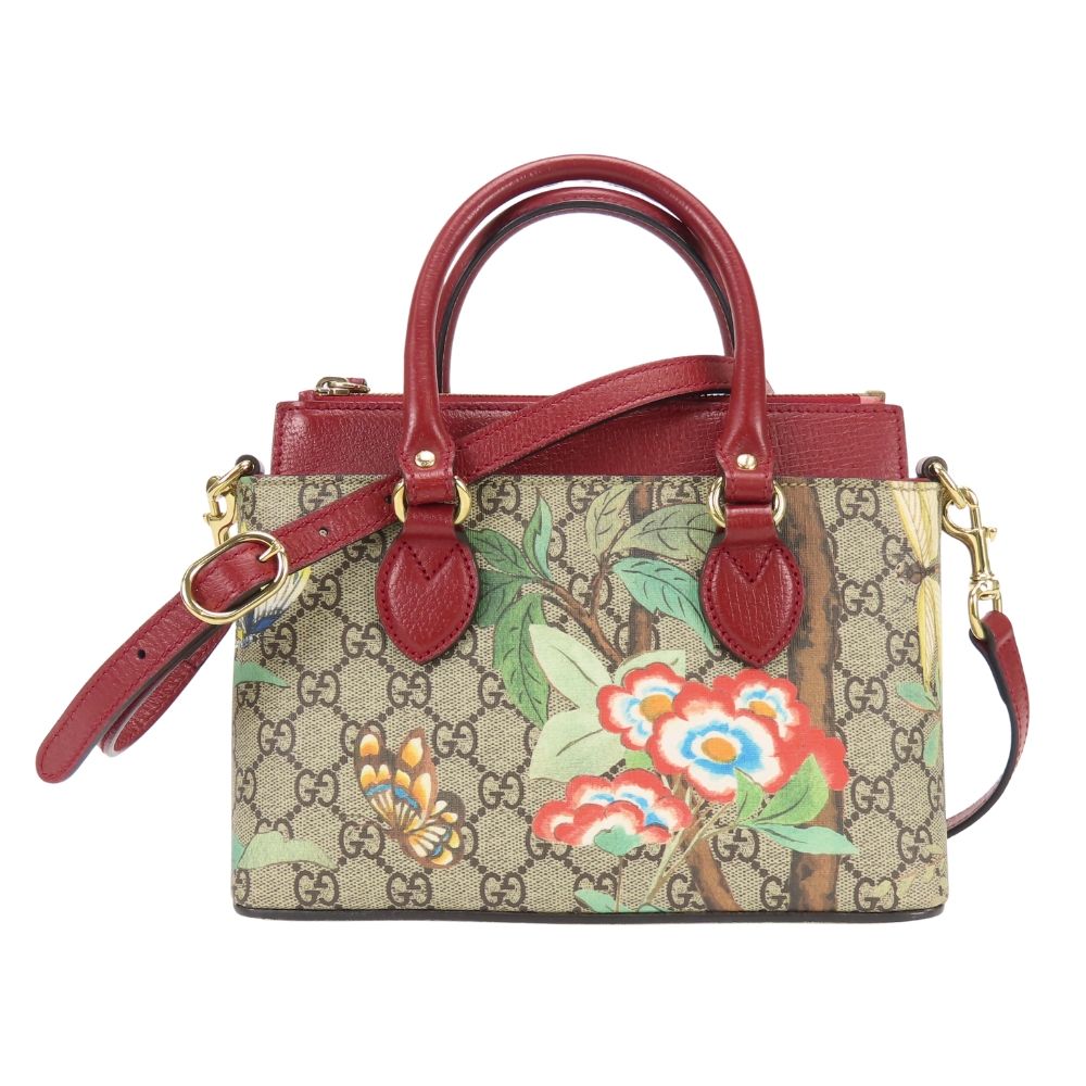 Gucci Handbag Tian GG Supreme Canvas Red Beige Multicolor 2-Way Crossbody