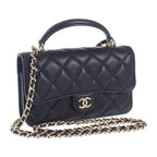 Chanel Quilted Flap Phone Case 2-Way Shoulder Bag Lambskin Black Gold
