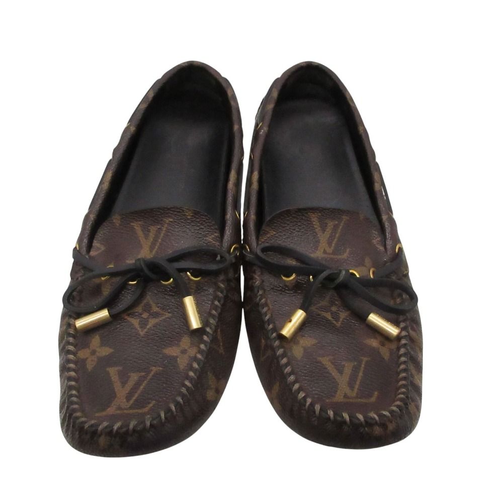 Louis Vuitton Moccasins Arizona Line Monogram Leather Ribbon Driving Shoes Flat