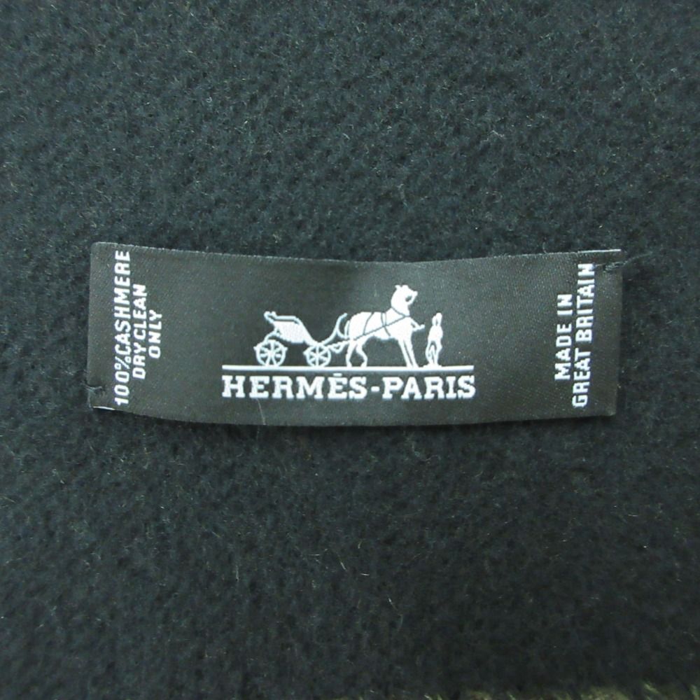Hermes Scarf Cashmere Large Shawl Fringe Bicolor Black — view 3