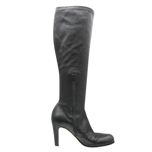 Bottega Veneta Boots Leather Long Center Seam Side Zip Shoes Black — view 2