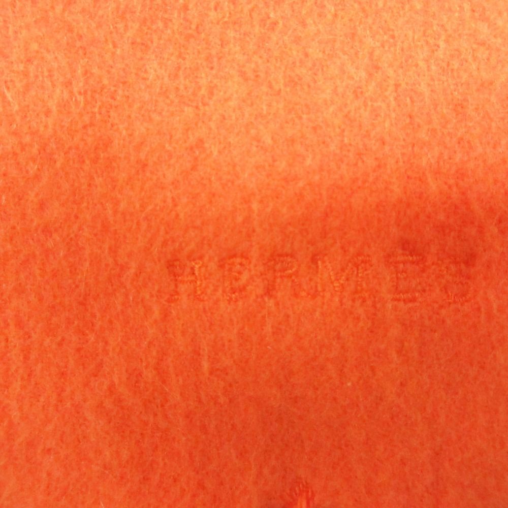 Hermes Scarf Cashmere Fringe Logo Embroidery Orange — view 2