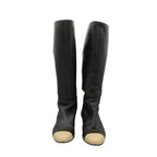 Chanel Long Boots Back Belt Bicolor Cap Toe Knee High Shoes Black — view 3