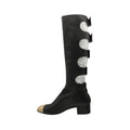 Chanel Long Boots Back Belt Bicolor Cap Toe Knee High Shoes Black