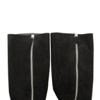 Chanel Long Boots Knee High Wedge Sole Suede CC Logo Cap Toe Shoes Black — view 7