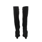 Chanel Long Boots Knee High Wedge Sole Suede CC Logo Cap Toe Shoes Black — view 4