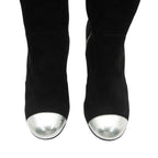 Chanel Long Boots Knee High Wedge Sole Suede CC Logo Cap Toe Shoes Black — view 5