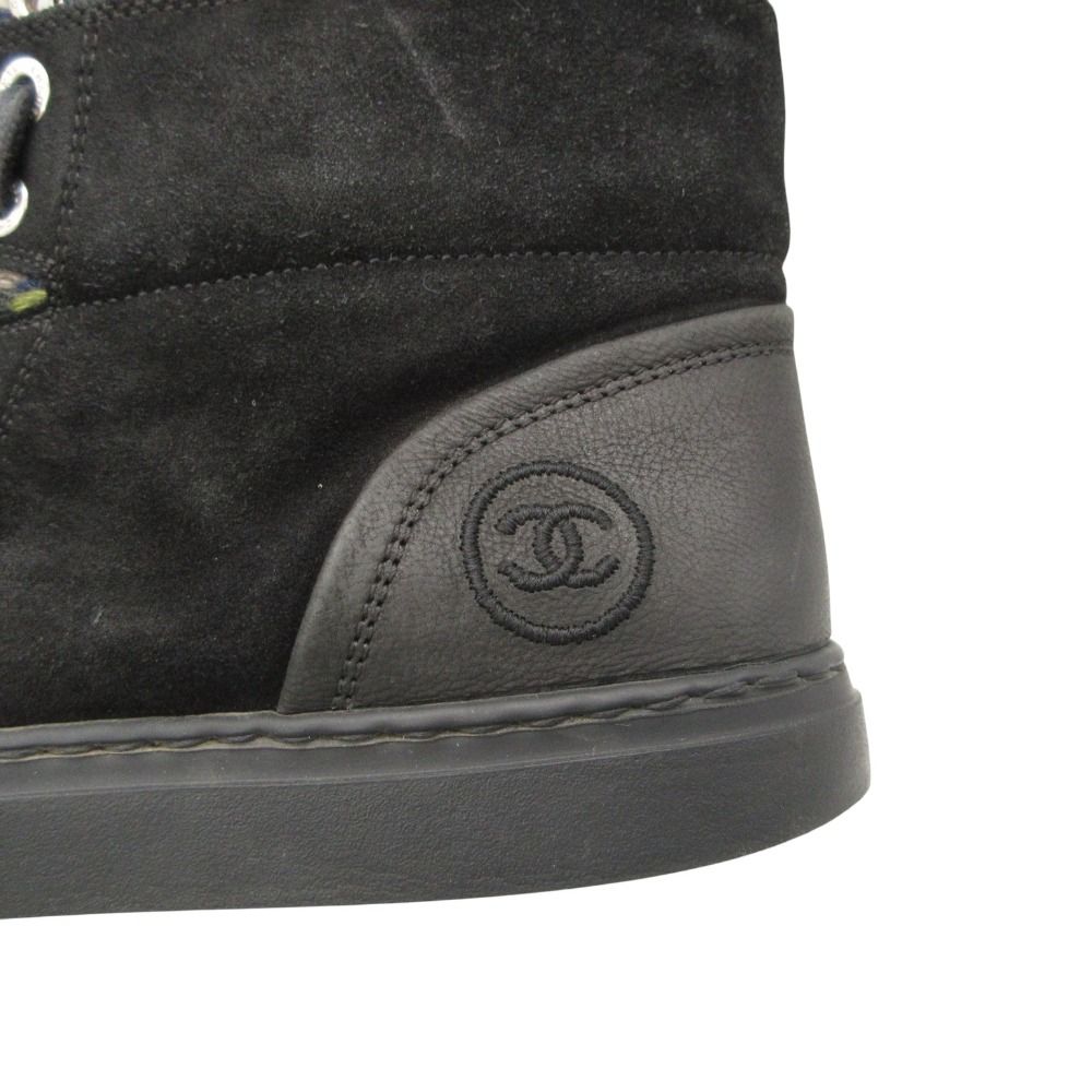 Chanel Sneakers Suede Tweed CC Logo High Cut Shoes Black — view 9