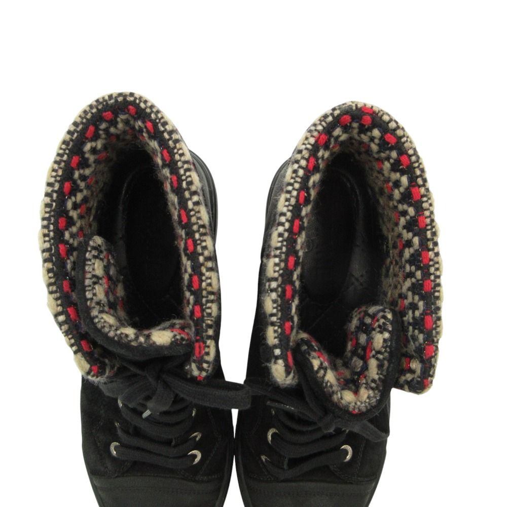 Chanel Sneakers Suede Tweed CC Logo High Cut Shoes Black — view 7