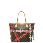 Louis Vuitton Monogram Bay Print Neverfull Tote Shoulder Bag Brown Pink Leather