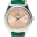 Fendi Orologi 3 Hand Watch Pink Silver Green Stainless Steel Leather
