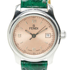 Fendi Orologi 3 Hand Watch Pink Silver Green Stainless Steel Leather