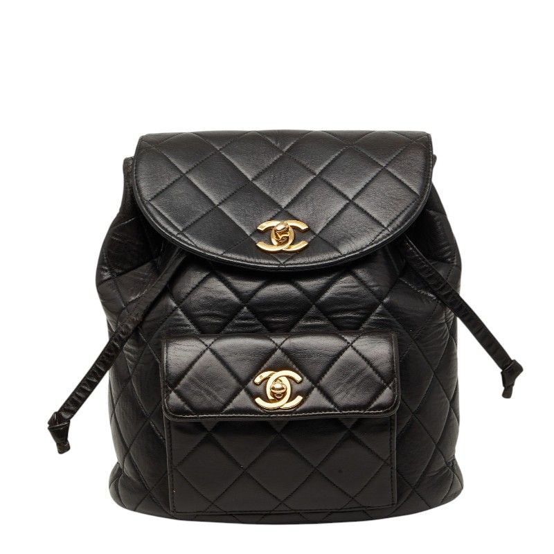 Chanel Quilted CC Logo Chain Backpack Black Lambskin