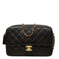 Chanel Quilted CC Logo Crossbody Chain Shoulder Bag Black Gold Lambskin