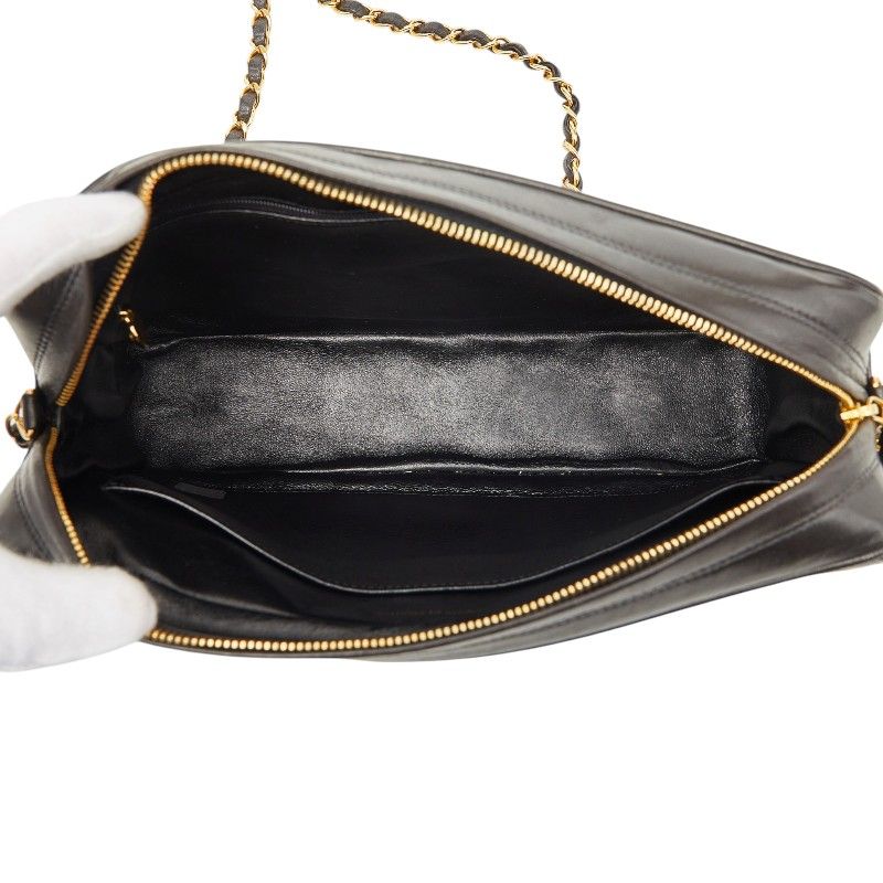 Chanel Quilted CC Logo Crossbody Chain Shoulder Bag Black Gold Lambskin — view 8
