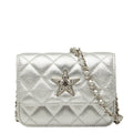 Chanel Mini Quilted CC Logo Chain Shoulder Bag Pochette Silver Leather