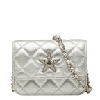 Chanel Mini Quilted CC Logo Chain Shoulder Bag Pochette Silver Leather