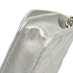 Chanel Mini Quilted CC Logo Chain Shoulder Bag Pochette Silver Leather — view 4