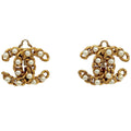 Chanel CC Logo Faux Pearl Earrings Gold Plated