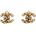 Chanel CC Logo Faux Pearl Earrings Gold Plated