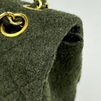Chanel Quilted Double Flap Chain Shoulder Bag CC Logo Fabric Dark Green — view 5