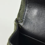 Chanel Quilted Double Flap Chain Shoulder Bag CC Logo Fabric Dark Green — view 9
