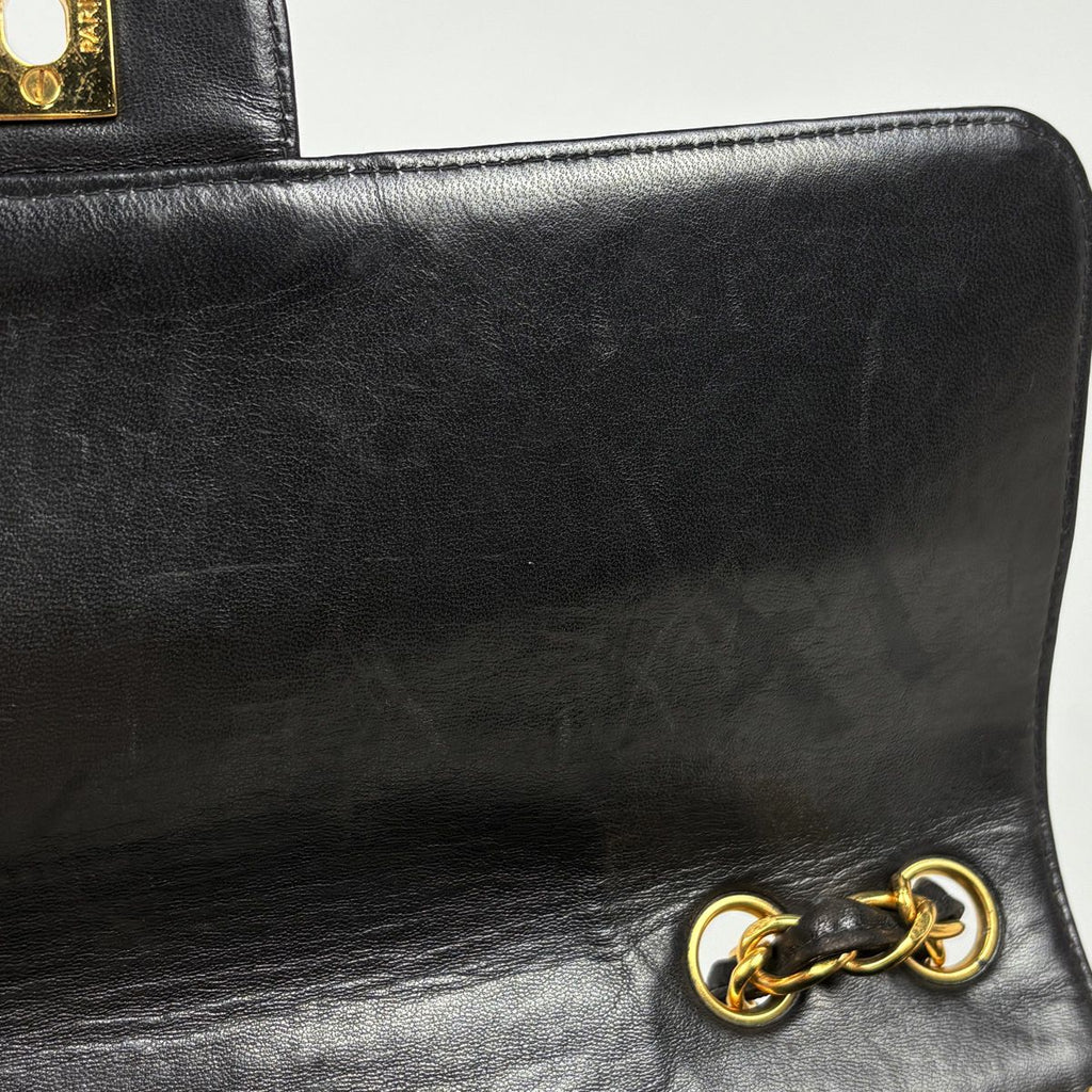 Chanel Big Quilted Single Flap Chain Shoulder Bag CC Logo Leather Black — view 9