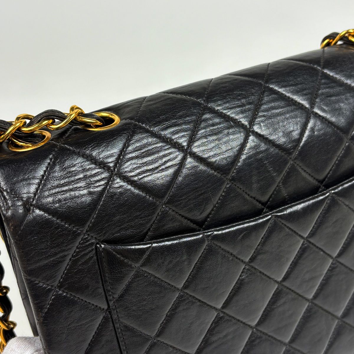 Chanel Big Quilted Single Flap Chain Shoulder Bag CC Logo Leather Black — view 7