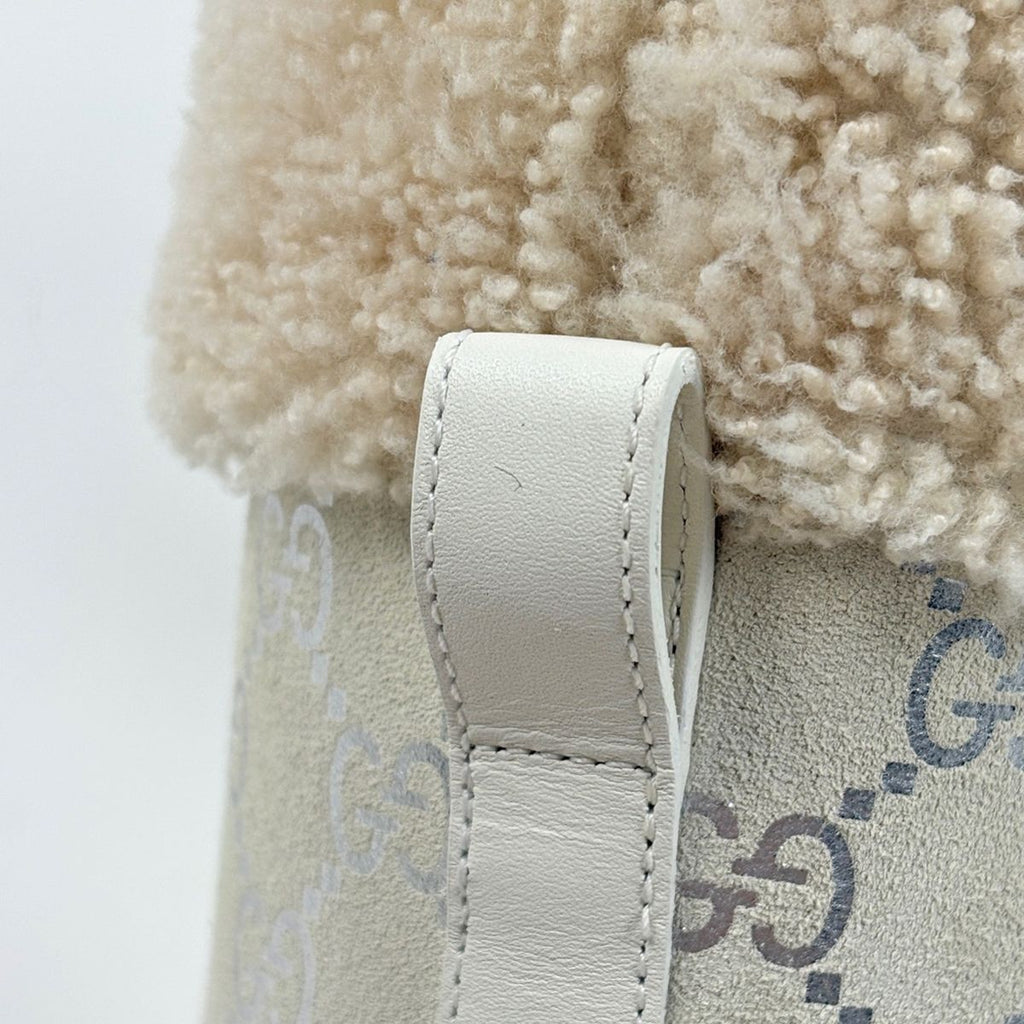 Gucci GG Pattern Snow Boots Merino Wool Shoes Suede Shearling White — view 6