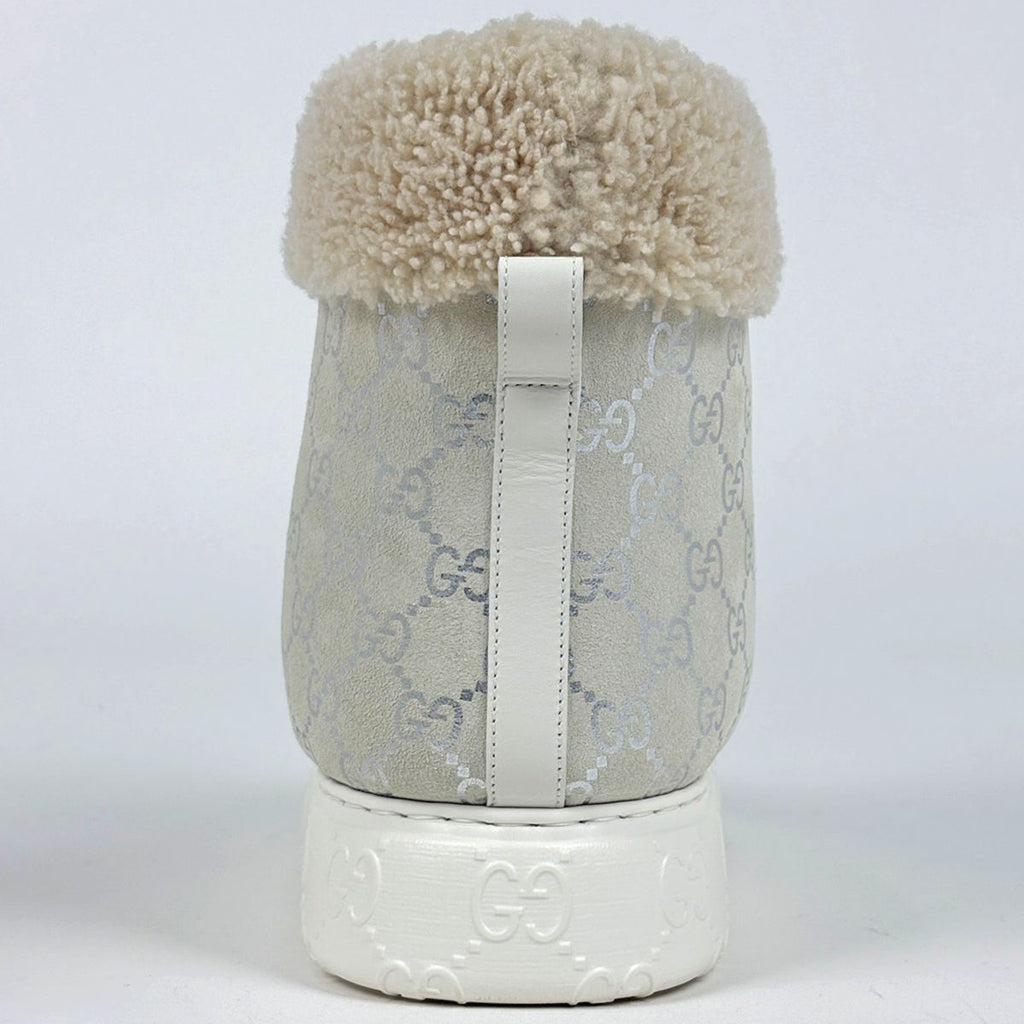 Gucci GG Pattern Snow Boots Merino Wool Shoes Suede Shearling White — view 3