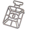 Chanel CC Logo Rhinestone Brooch Perfume Bottle Motif Silver Plated