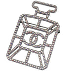 Chanel CC Logo Rhinestone Brooch Perfume Bottle Motif Silver Plated
