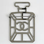 Chanel CC Logo Rhinestone Brooch Perfume Bottle Motif Silver Plated — view 2