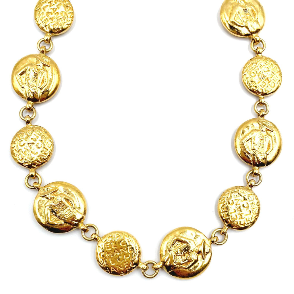 Chanel Coco Mademoiselle Logo Round Coin Gold Plated Necklace — view 8