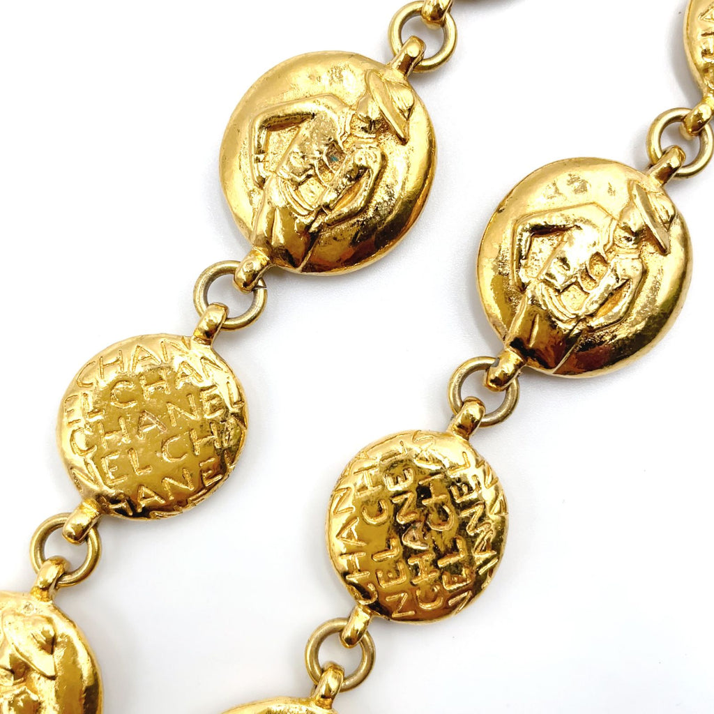 Chanel Coco Mademoiselle Logo Round Coin Gold Plated Necklace — view 5