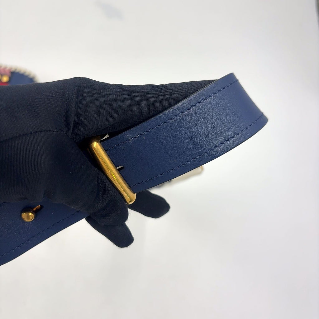 Prada Cahier Leather Navy White Shoulder Bag Gold — view 7