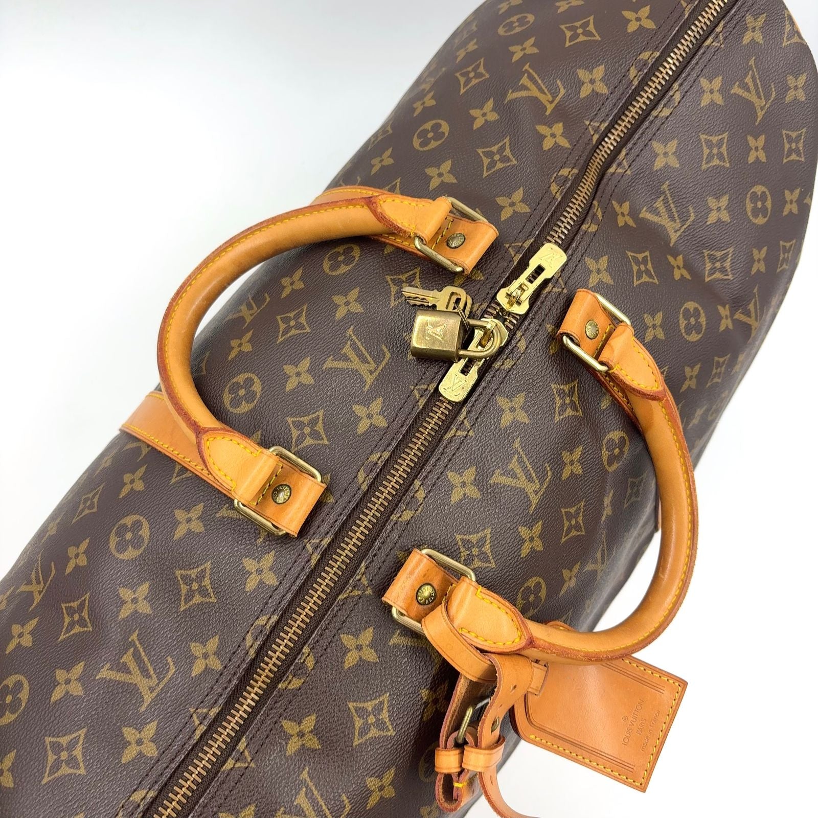 Louis Vuitton Keepall 55 Monogram Leather Brown Boston Bag Gold — view 9