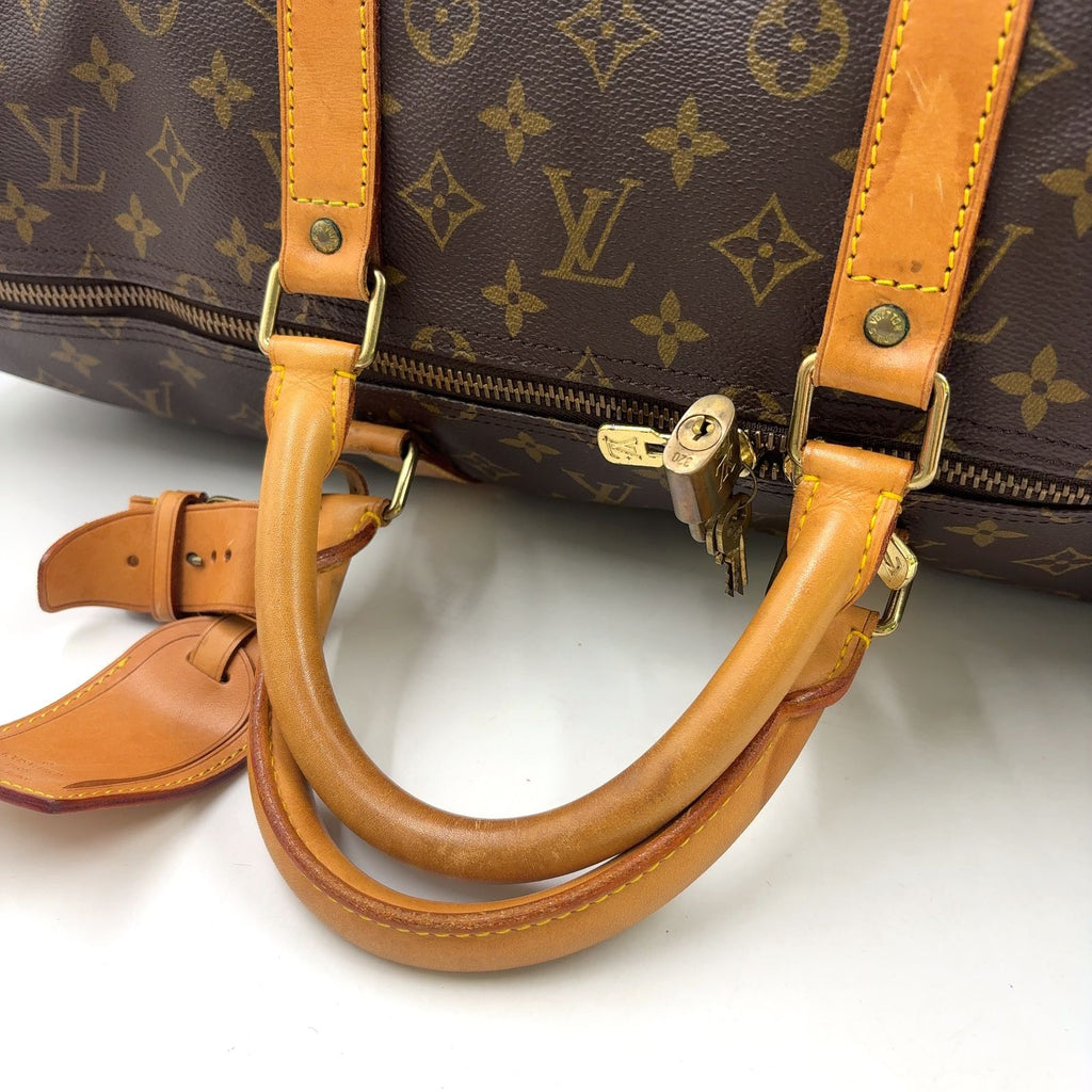 Louis Vuitton Keepall 55 Monogram Leather Brown Boston Bag Gold — view 6