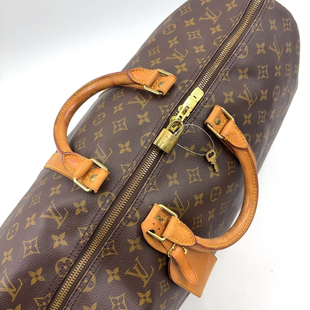 Louis Vuitton Keepall 50 Monogram Leather Brown Boston Bag Gold — view 7