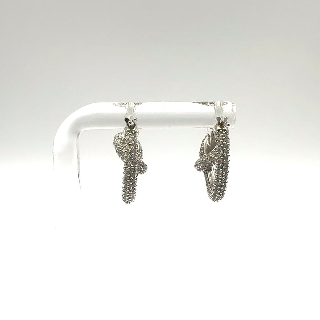Celine Knot Sparkle Hoop Metal Crystal Silver Earrings — view 3
