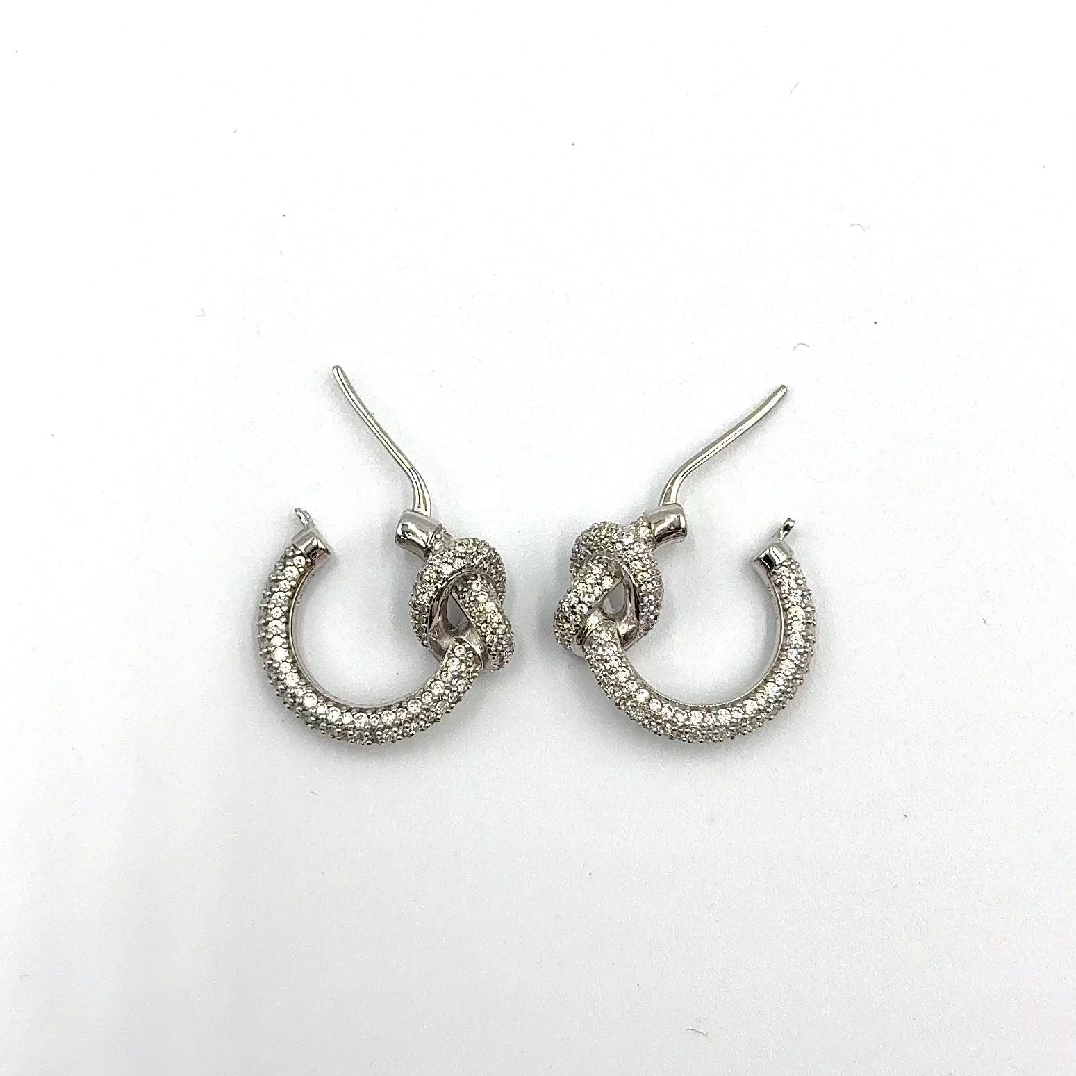Celine Knot Sparkle Hoop Metal Crystal Silver Earrings — view 7