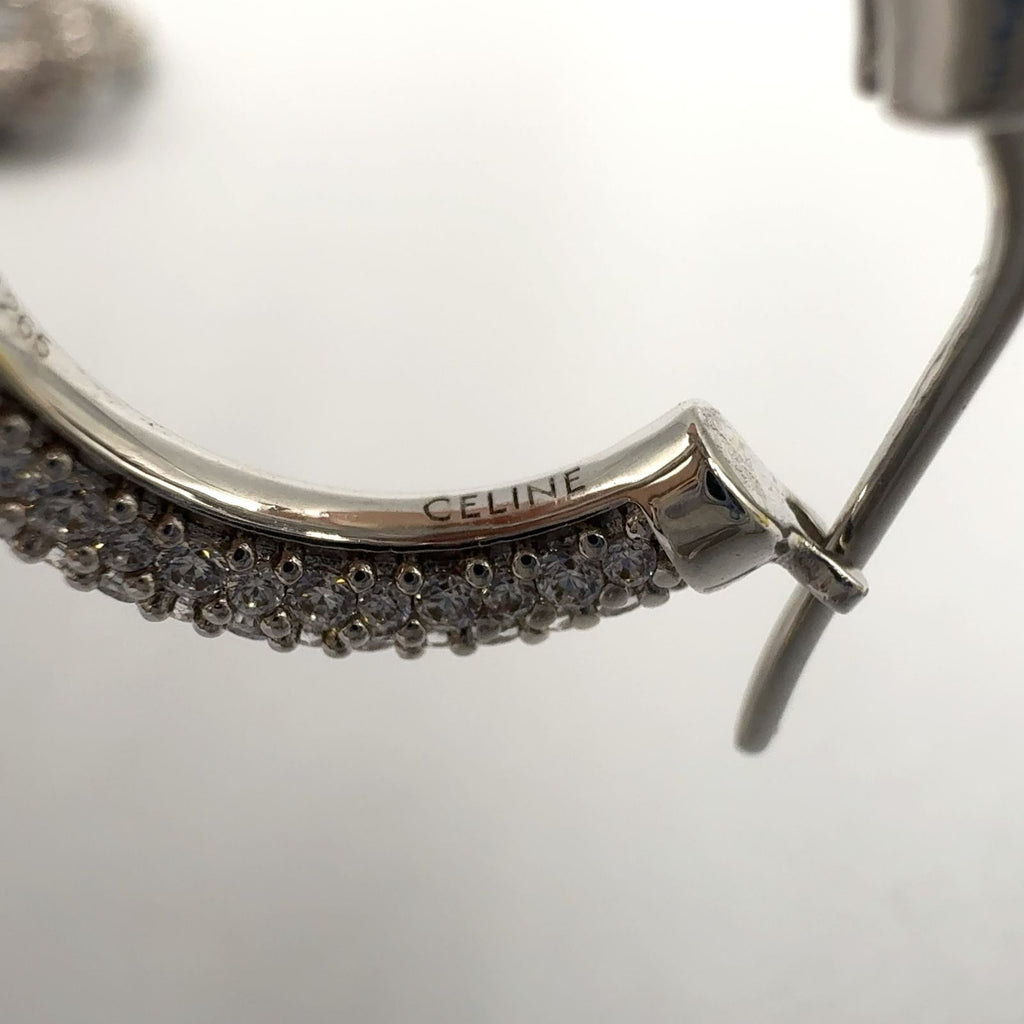 Celine Knot Sparkle Hoop Metal Crystal Silver Earrings — view 4