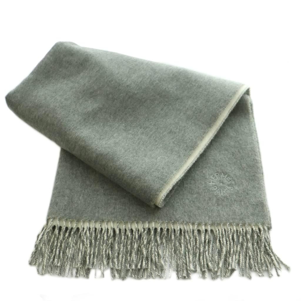 Hermes Shawl Cashmere Fringe Double Face Gray Scarf — view 3