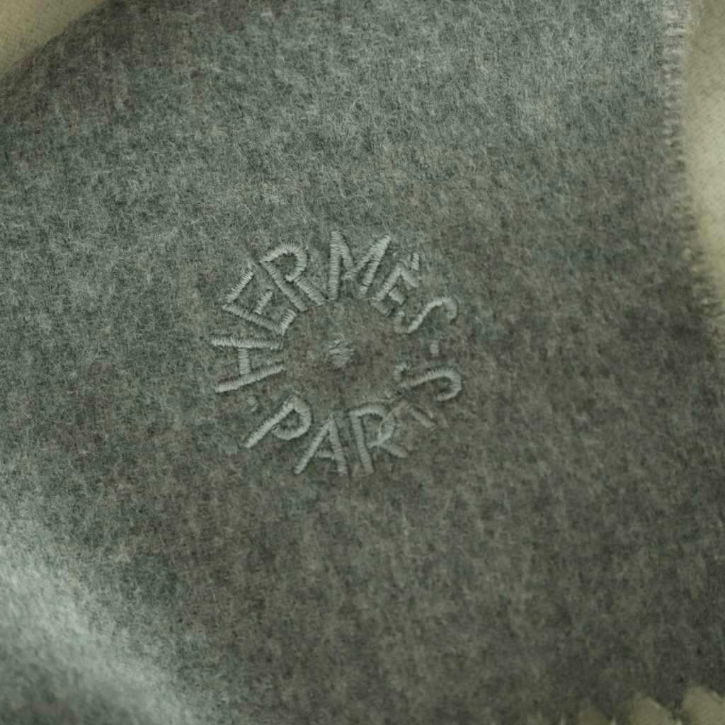 Hermes Shawl Cashmere Fringe Double Face Gray Scarf — view 5