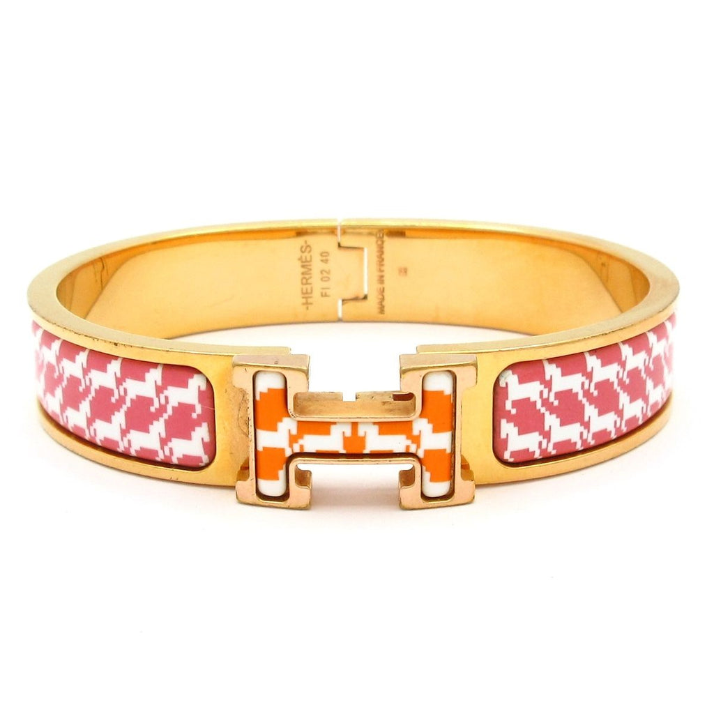 Hermes Bangle Click Gold White Pink Orange Houndstooth Bracelet